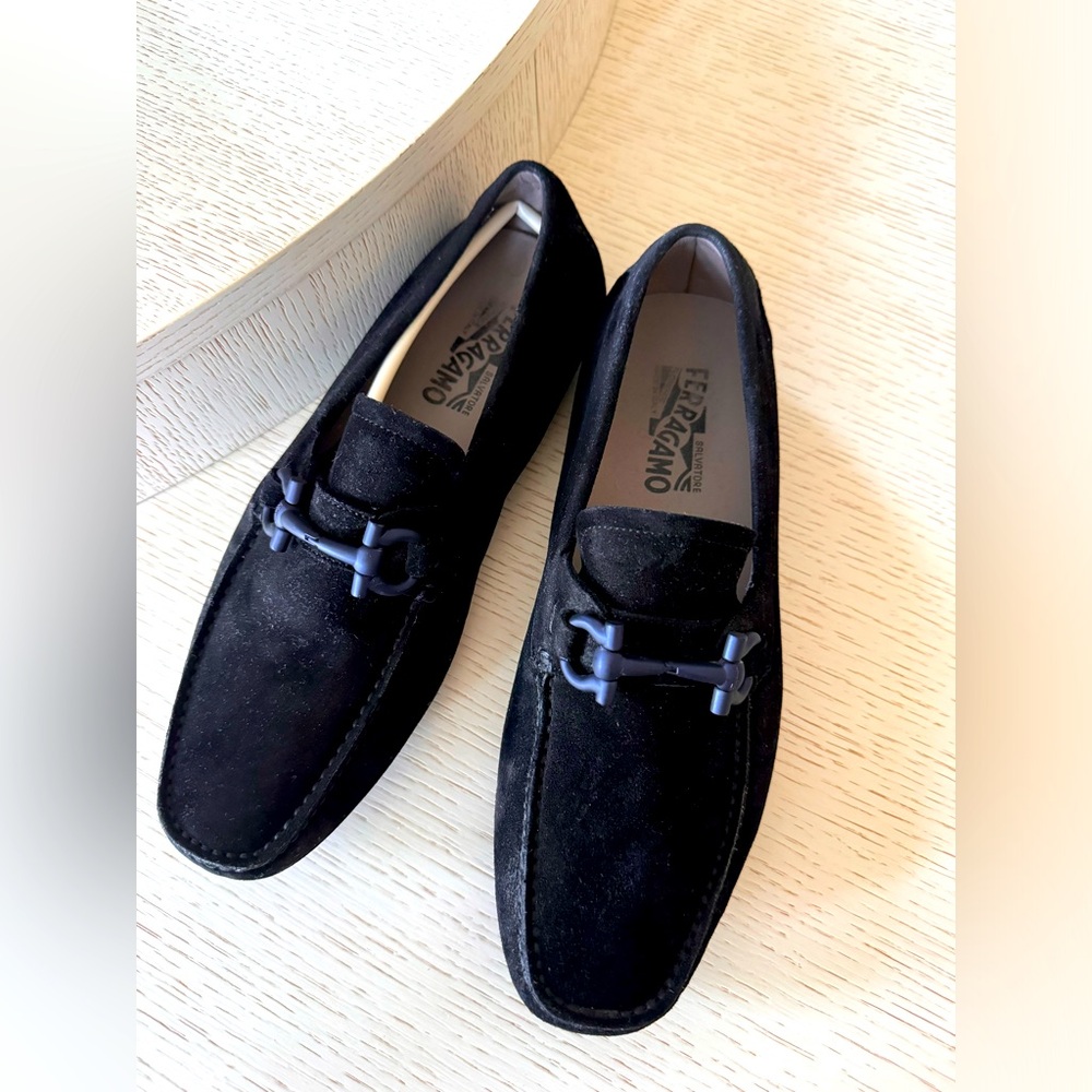 Salvatore Ferragamo Men Loafers Parigi Driver 8 Dark Navy Blue Shoes